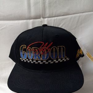 VINTAGE Deadstock Spellout Jeff Gordon 24 Black Trucker Hat Cap Snap Back NWT 